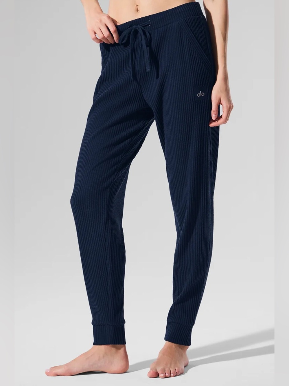 ALO Yoga Navy Ribbed Muse Drawstring Joggers Brand New Never Worn